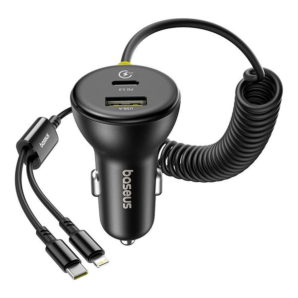 Baseus Circular Plastic Car Charger (U+C) + (C&L) Cable 60W Cosmic Black 6932172677183