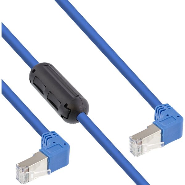 InLine InLine® Patch cable two side down angled, S/FTP (PiMf), Cat.6, 250MHz, PVC, copper, blue, 1.6m, with UL and 1 ferrite