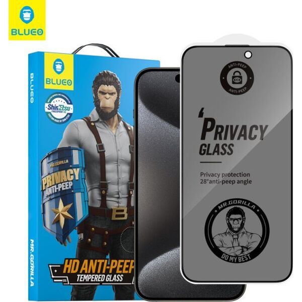 Blueo Szkło Hartowane 5D Mr. Monkey Glass - Apple iPhone 16 Pro Max czarny (Strong Privacy)