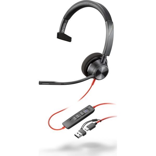 POLY Zestaw słuchawkowy Blackwire 3310 z certyfikatem Microsoft Teams +USB-C/A Adapter TAA