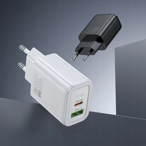 HOCO ładowarka sieciowa USB A + Typ C PD QC3.0 3A 30W N63 czarna