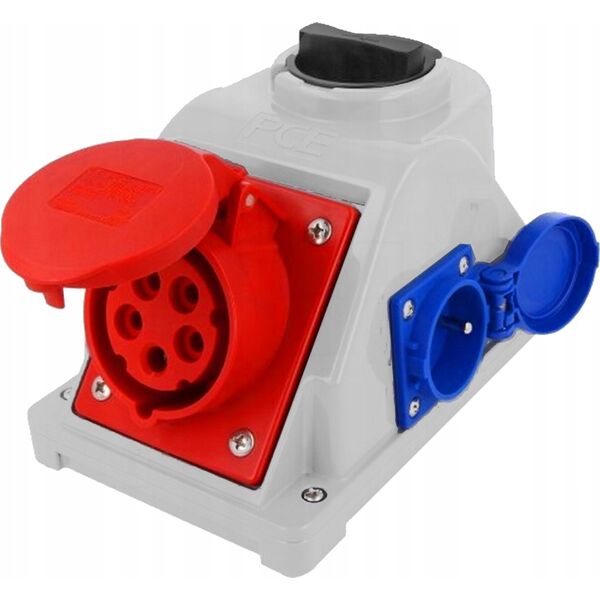 PCESP Κατανεμητής κατασκευής PCE Combo-Pol 96061441W 16A 400V 3P+Z πρίζα 230V διακόπτης 0-1 IP44