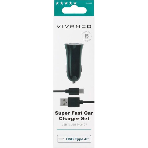 Φορτιστής Vivanco Vivanco αυτοκινήτου USB-C 3A 1m, μαύρο (38669)