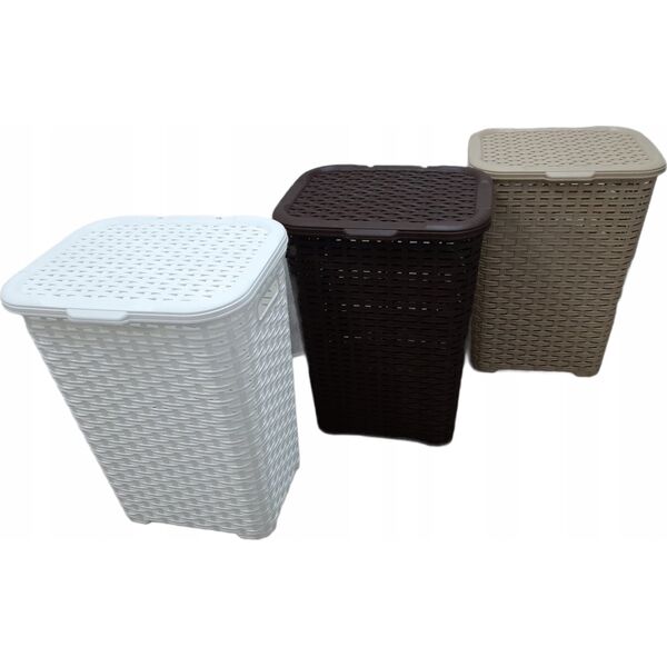 Kosz na biel.RATTAN 60l-biały 435x337x602 mm