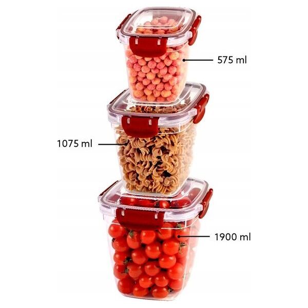 Kpl pojemników kwadratowych MASTER 3 cz. 575,1075,1900 ml