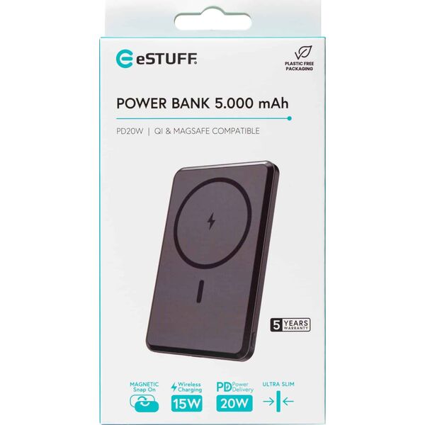 eSTUFF ES641100 bank mocy 5000 mAh Bezprzewodowe ładowanie Czarny