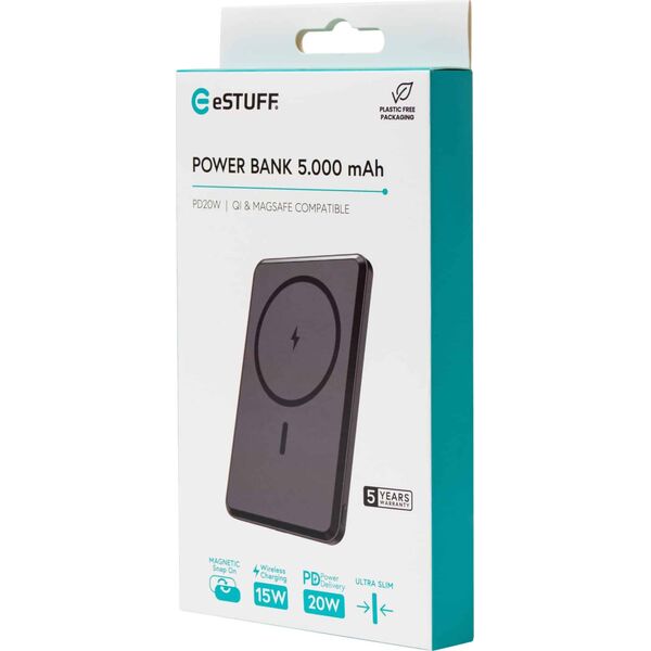 eSTUFF ES641100 bank mocy 5000 mAh Bezprzewodowe ładowanie Czarny