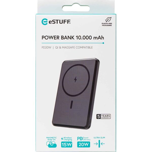eSTUFF ES641101 bank mocy 10000 mAh Bezprzewodowe ładowanie Czarny