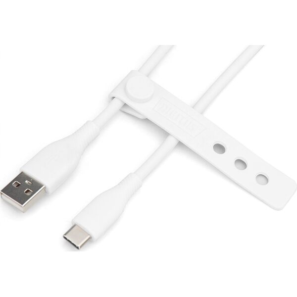 Καλώδιο USB Digitus Digitus USB-A > USB-C 2.0 (ST-ST) 0,5m Καλώδιο φόρτισης Σιλικόνης 60W Λευκό
