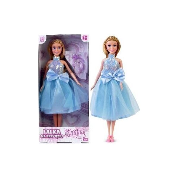 Artyk Lalka Natalia 29cm w niebieskiej sukience 122019  lalka w sukni balowej, diadem, korale, buty