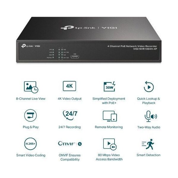 Rejestrator TP-Link Rejestrator VIGI NVR1004H-4P 4 kanały