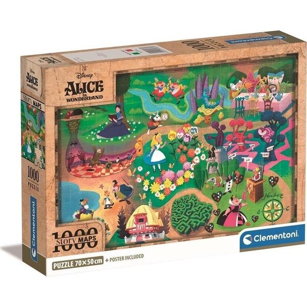 Clementoni CLE puzzle 1000 Compact DisneyMaps Alice 39785