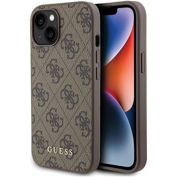 Guess Guess GUHCP15SG4GFBR iPhone 15 6.1" brązowy/brown hard case 4G Metal Gold Logo
