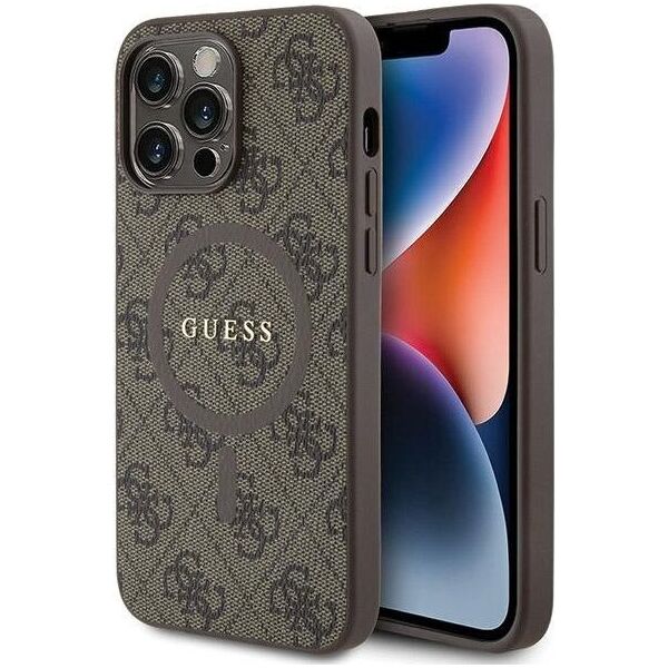 Guess Guess GUHMP15LG4GFRW iPhone 15 Pro 6.1" brązowy/brown hardcase 4G Collection Leather Metal Logo MagSafe