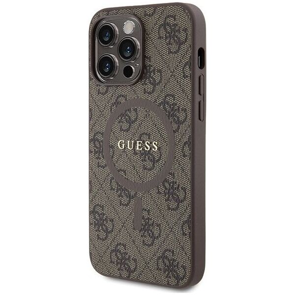 Guess Guess GUHMP15LG4GFRW iPhone 15 Pro 6.1" brązowy/brown hardcase 4G Collection Leather Metal Logo MagSafe