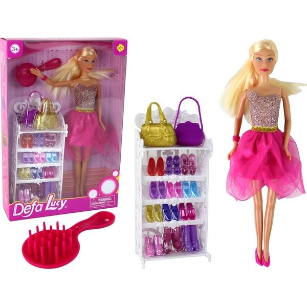 LeanToys Lalka Lucy Sukienka Różowa Brokatowa Zestaw Buty