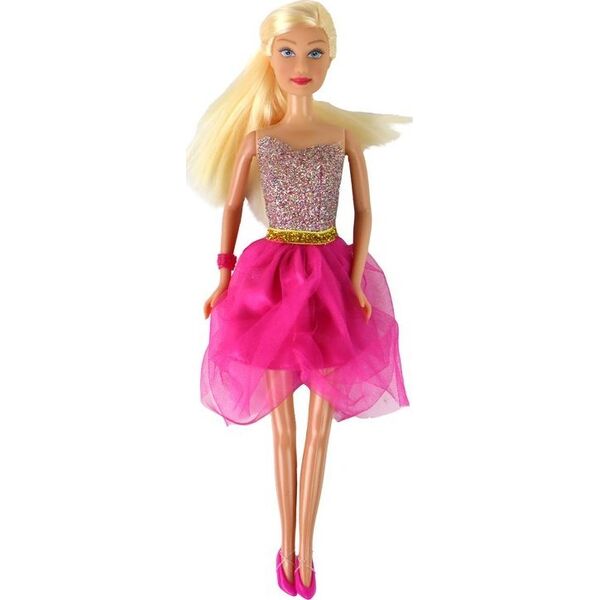 LeanToys Lalka Lucy Sukienka Różowa Brokatowa Zestaw Buty