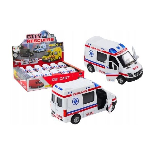 LeanToys Ambulans Karetka 1:32 Otwierane Drzwi Światła Dźwięki Napęd Biała