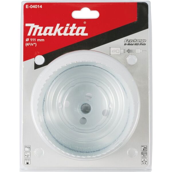 Makita MAKITA HOLE SAW BIM HSS-Co 8% 111mm EZYCHANGE ΜΕΤΑΛΛΟ, ΑΤΣΑΛΙ, ALU, ΞΥΛΟ, PVC