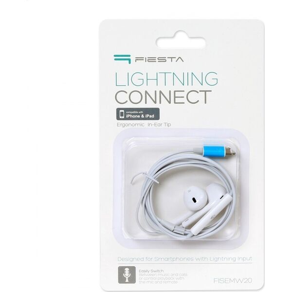 Słuchawki Fiesta FIESTA EARPHONES WITH MIC LIGHTNING SŁUCHAWKI PRZEWODOWE DOUSZNE Z MIKROFONEM WHITE [45648]