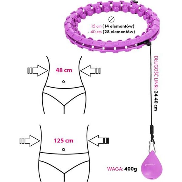 HMS ZESTAW HULA HOP HHW12 VIOLET Z WYPUSTKAMI I OBCIĄŻNIKIEM HMS + PAS BR163 BLACK PLUS SIZE