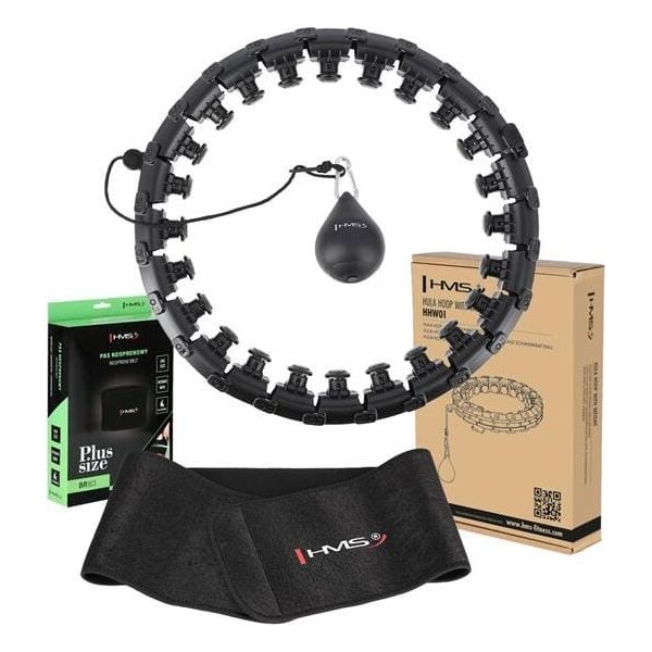 HMS ZESTAW HULA HOP HHW12 BLACK Z WYPUSTKAMI I OBCIĄŻNIKIEM HMS + PAS BR163 BLACK PLUS SIZE