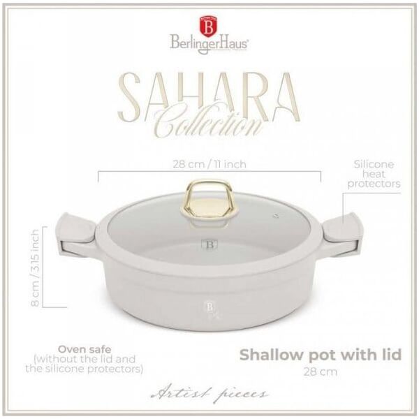 PŁASKI GARNEK TYTANOWY Z POKRYWĄ 28cm BERLINGER HAUS BH-7785 SAHARA
