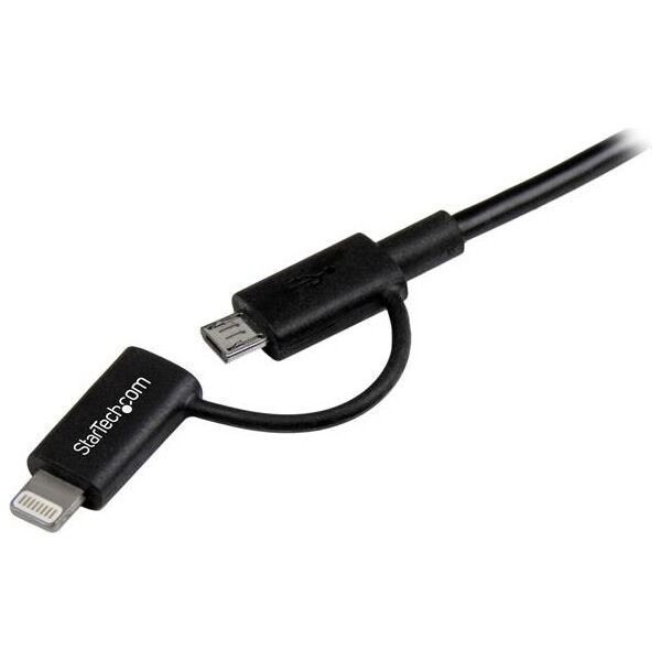 Kabel USB StarTech USB-A - microUSB + Lightning 1 m Czarny (LTUB1MBK)