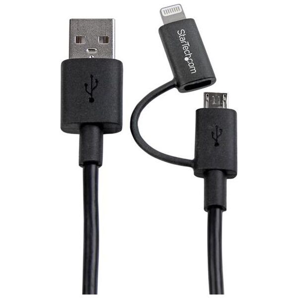 Kabel USB StarTech USB-A - microUSB + Lightning 1 m Czarny (LTUB1MBK)