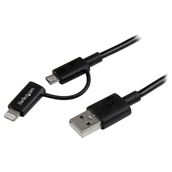 Kabel USB StarTech USB-A - microUSB + Lightning 1 m Czarny (LTUB1MBK)