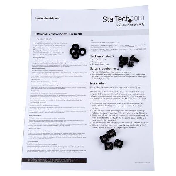 StarTech Półka 19" 1U Czarna (CABSHELF1U7V)