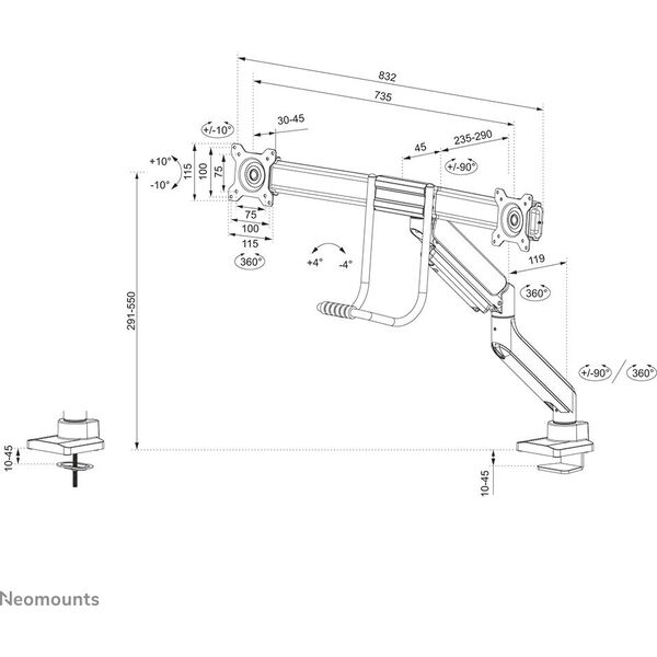 Neomounts Uchwyt biurkowy na 2 monitory 17" - 32" (DS75-450WH2)
