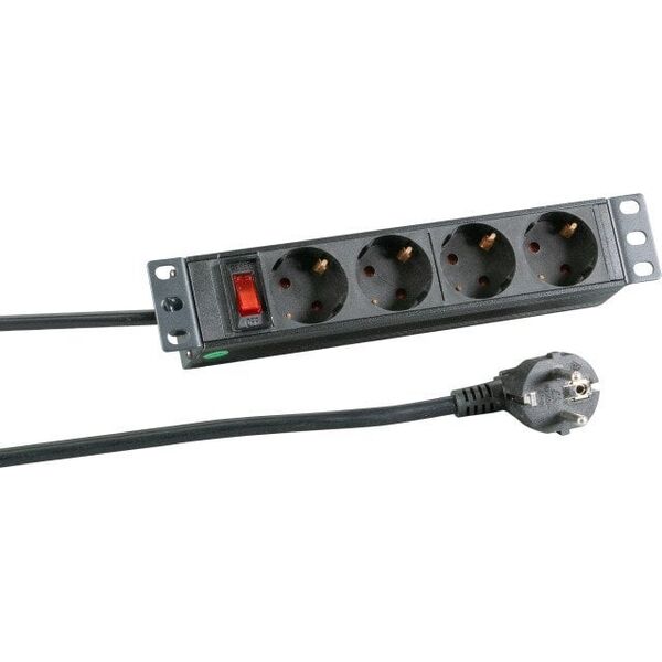 Listwa zasilająca EFB EFB 25,40cm 10Zoll 1HE Steckdosenleiste 4-fach SCHUKO Steckdosen mit Schalter im Aluprofil SCHWARZ