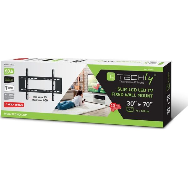 Techly TECHLY Wandhalterung f�r LCD TV LED 30-70Zoll 76,2-177,8 slim fix schwarz