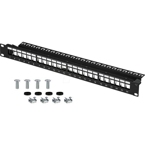 EFB EFB Verteilerfeld Patchpanel 48,26cm 19Zoll 1HE 24-Port schwarz ohne Keystone