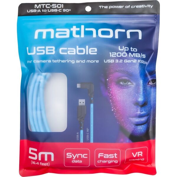 Kabel USB Eaton Kabel fotograficzny Mathorn MTC-501 5m 10Gbps 60W USB A-C90 ArcticBlue