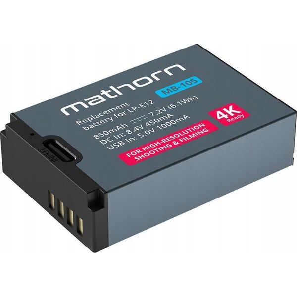 Akumulator Green Cell Bateria Mathorn MB-105 850mAh USB-C zamiennik Canon LP-E12