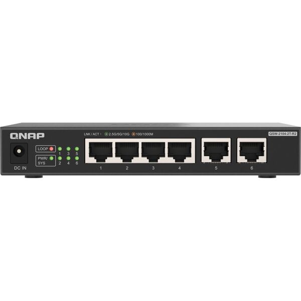 QSW-2104-2T-R2 | Kompaktowy niezarządzany przełącznik 6 portowy, 4x 2,5GbE 2x 10GbE Base-T