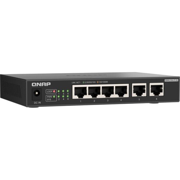 QSW-2104-2T-R2 | Kompaktowy niezarządzany przełącznik 6 portowy, 4x 2,5GbE 2x 10GbE Base-T