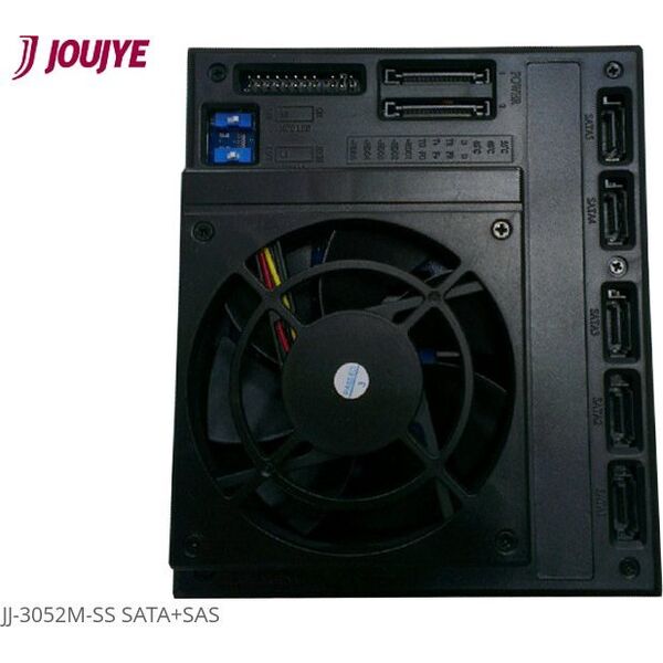 Kieszeń JJ Computer JOUJYE JJ-3052M-SS SATA/SAS I II III  Gehause 14,6cm X 14,6cm fuer 5XHDD 6,4cm/8,9cm 2,5zoll/3,5zoll schwarz