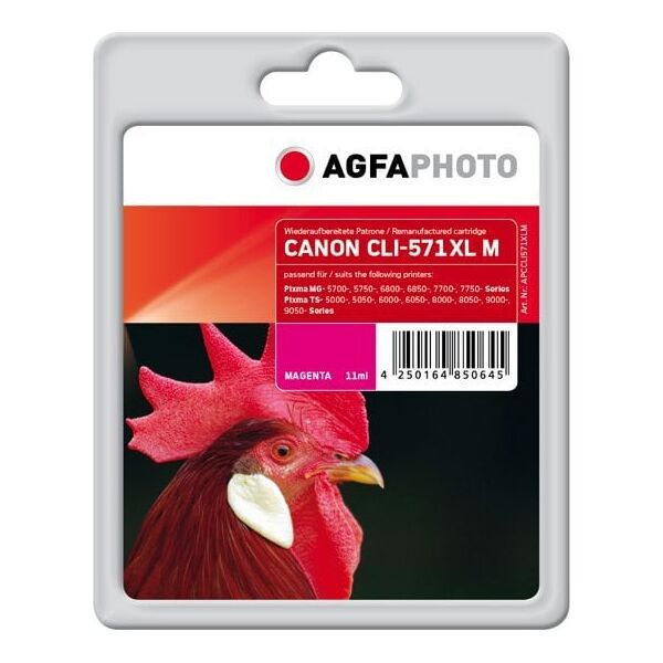 Μελάνι AgfaPhoto AgfaPhoto Patrone Canon APCCLI571XLM ers. CLI-571XLM ματζέντα ανακατασκευασμένο