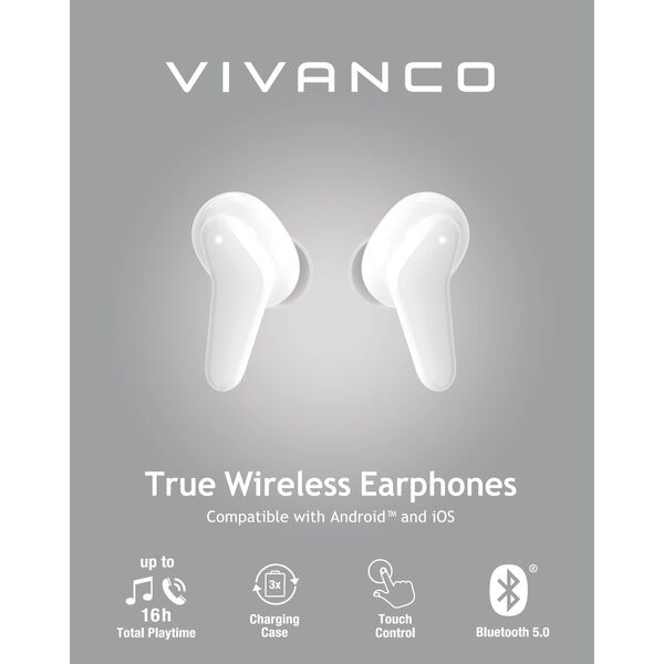 Ασύρματα ακουστικά Vivanco Fresh Pair BT, λευκά (60604)