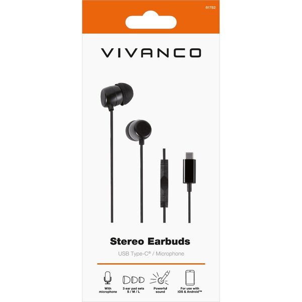 Ακουστικά Vivanco Vivanco headset Στερεοφωνικά ακουστικά USB-C, μαύρο (61752)