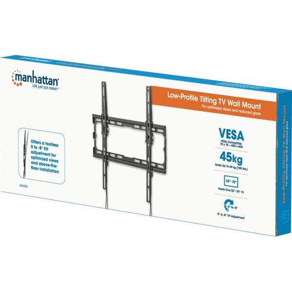 Manhattan MANHATTAN Ultraflache TV-Wandhalterung fuer Bildschirme von 81,28 bis 177,8cm von 32 bis 70Zoll und bis zu 45 kg neigbar schwarz