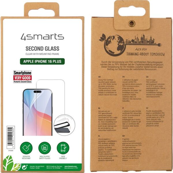 4smarts 4smarts Second Glass με πλαίσιο τοποθέτησης για iPhone 16 Plus
