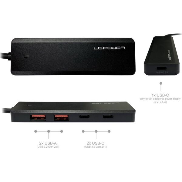 HUB USB LC-Power LC-Power LC-HUB-U3-4-C 2xUSBA 1XUSB-C Black retail