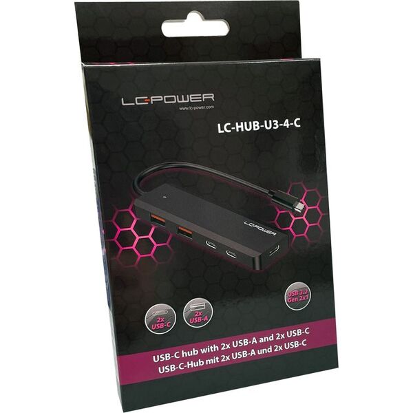 HUB USB LC-Power LC-Power LC-HUB-U3-4-C 2xUSBA 1XUSB-C Black retail