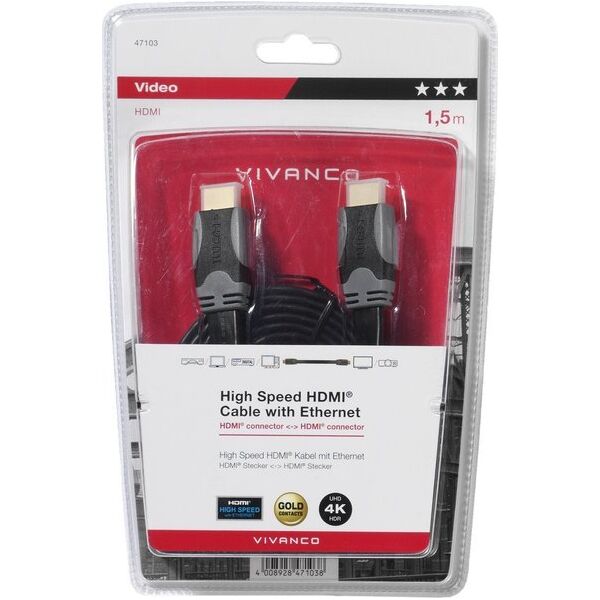 Καλώδιο Vivanco Vivanco HDMI - HDMI 1.5m επίπεδο (47103)