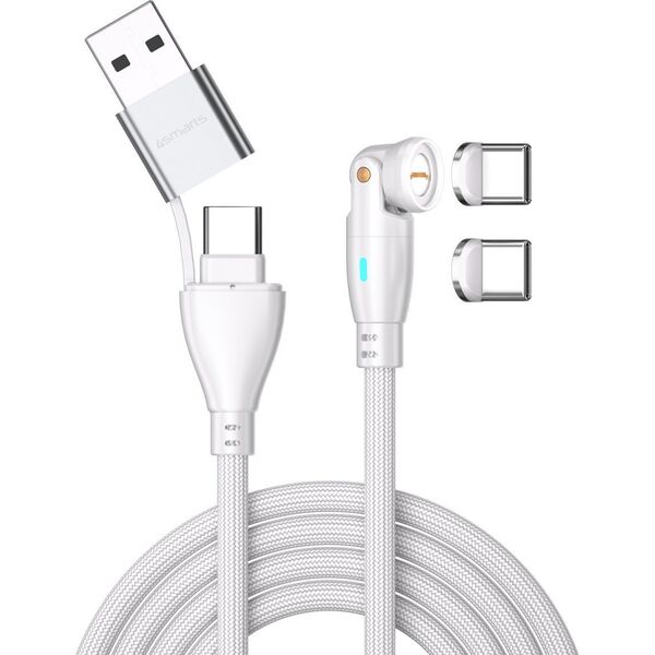 Καλώδιο USB 4smarts 4smarts USB-C/A 540° Μαγνητικό Καλώδιο GravityCord 100W 1,8m λευκό