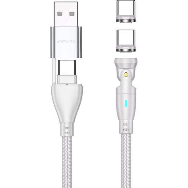 Καλώδιο USB 4smarts 4smarts USB-C/A 540° Μαγνητικό Καλώδιο GravityCord 100W 1,8m λευκό